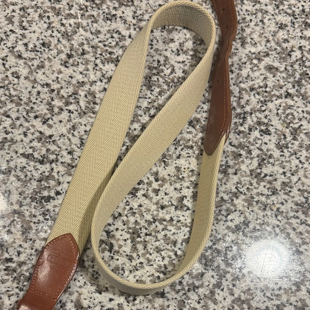Vintage Coach Leather and Canvas Belt with Brass Buckle